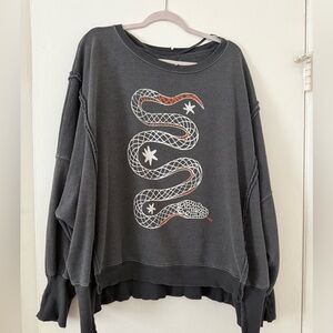 Free People Charcoal Sweater with Snake Design